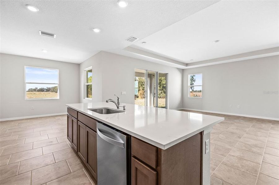 Separate dinette space or use the great room for a formal dining area and living room.  Tray ceiling in the living room.