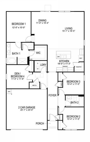 2D floor plan layout of this home in Northwoods at Mirror Lake, Villa Rica, GA (Image 2).