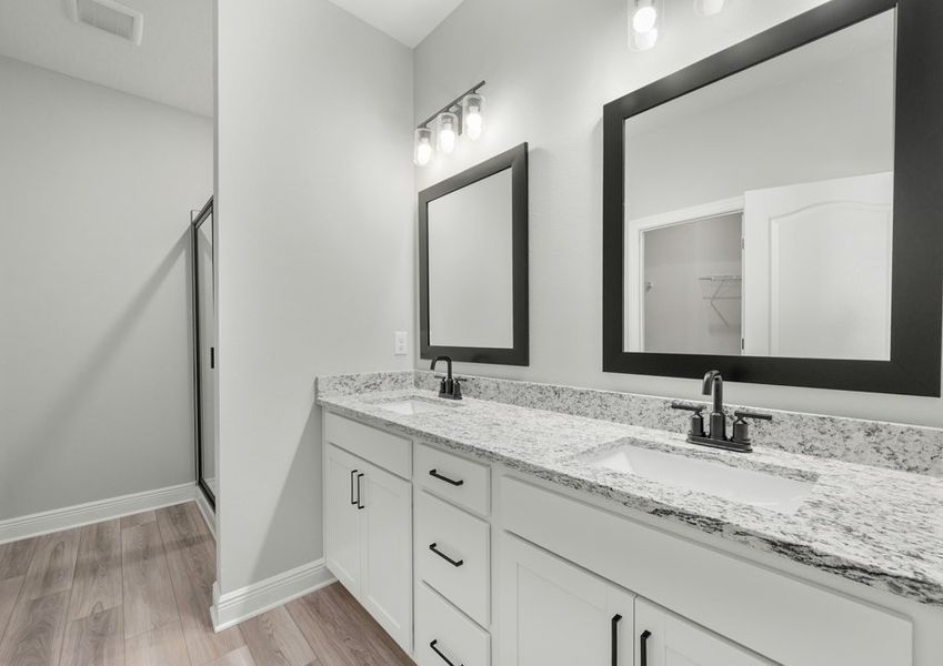 Dual sink vanity in the master bathroom