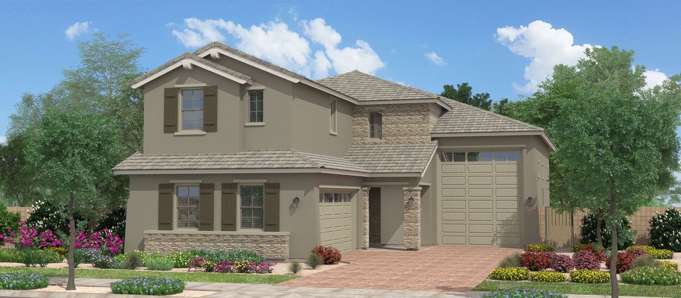 Representative exterior photo of a completed home built from the Westport by Fulton Homes in North Shore, Queen Creek, AZ (Image 6).
