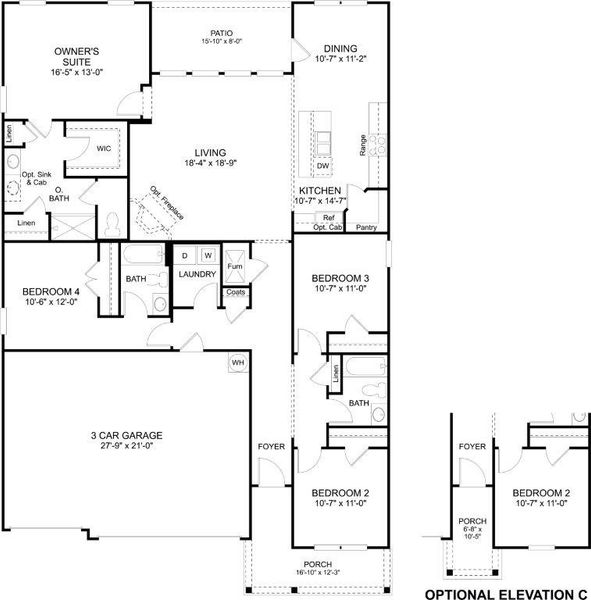 2D floor plan layout for the Madison by D.R. Horton in Mary's Pointe, Clinton, TN (Image 3).