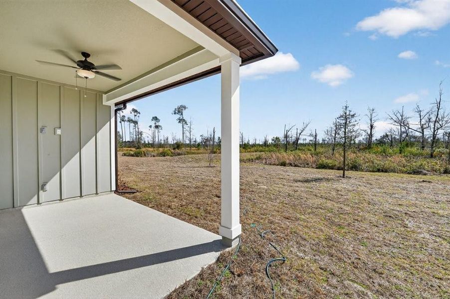 Exterior details and patio area of a home in Stables at Cary Forest, Bryceville (Image 3).