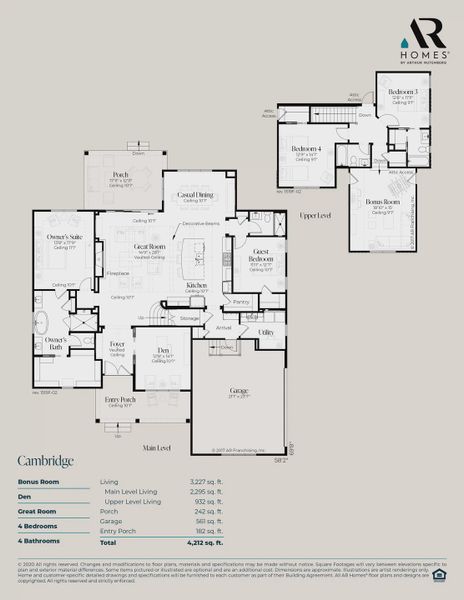 2D floor plan layout for the Cambridge by AR HOMES in Southern Hills Plantation, Brooksville, FL (Image 2).