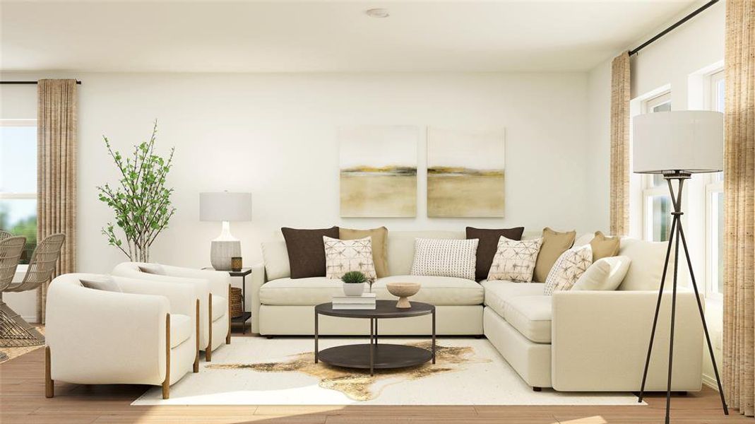 Living room with light hardwood / wood-style flooring