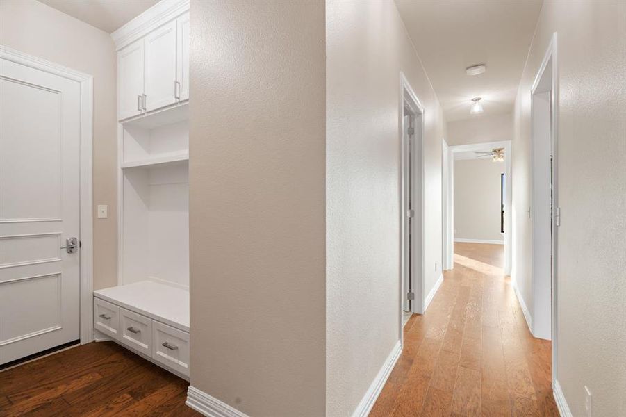 Hallway featuring dark hardwood / wood-style flooring