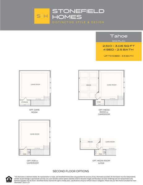 2D floor plan layout for the Tahoe by Stonefield Homes in Rio Vista at Kelly Ranch, Aledo, TX (Image 5).