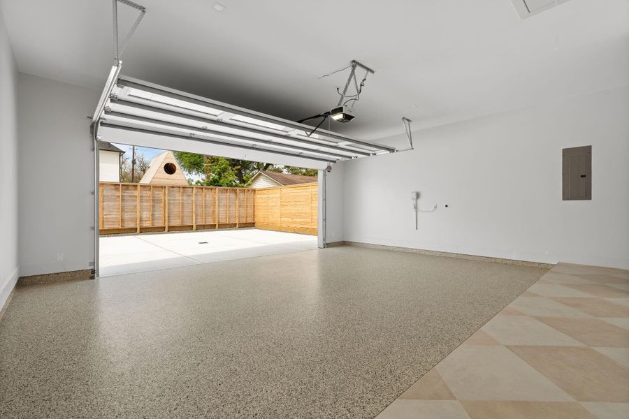 epoxy garage floors/ storage/ EV charger