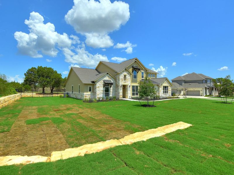 Representative exterior photo of a completed home built from the Madera II by Giddens Homes in Scofield Farms Estates, Georgetown, TX (Image 43).