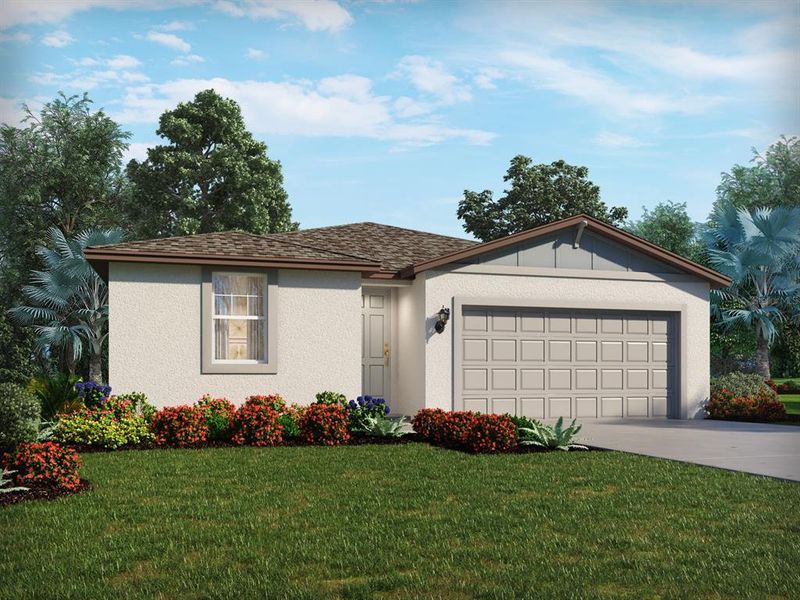 Front exterior of a new home in Benton Hills - Classic Series, Brooksville, FL, highlighting curb appeal (Image 1). Front exterior of a new home in Benton Hills - Classic Series, Brooksville, FL, highlighting curb appeal (Image 1).