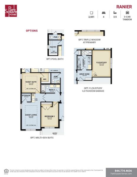 2D floor plan layout for the Ranier by Park Square Residential in Leela Reserve, Tavares, FL (Image 4).