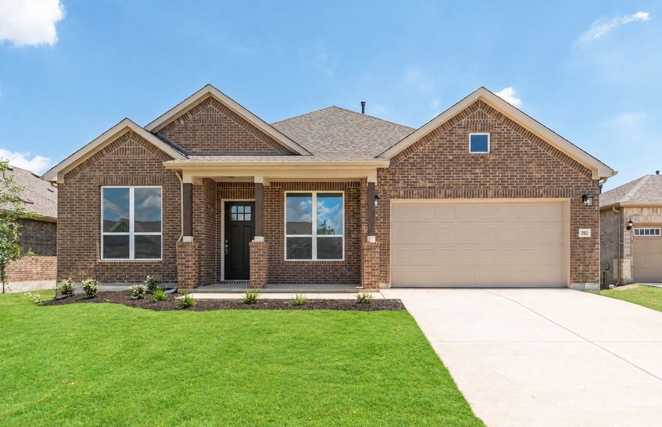 Front exterior of a new home in 6 Creeks, Kyle, TX, highlighting curb appeal (Image 23).