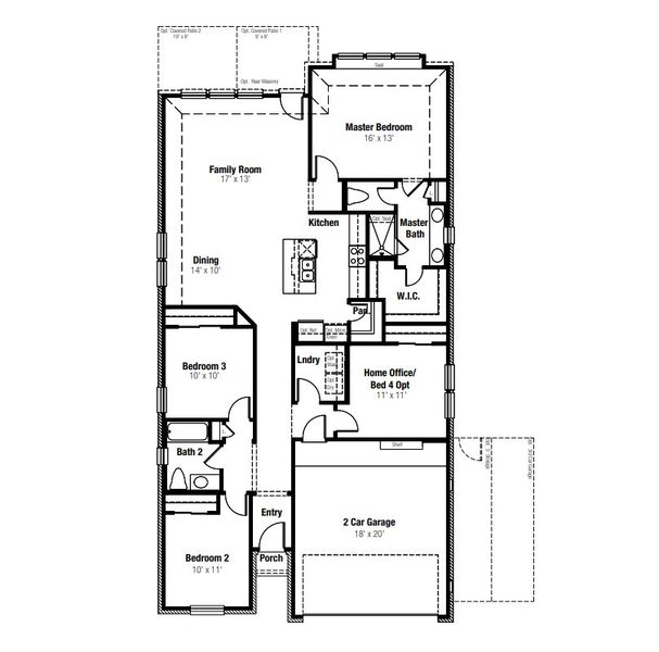 2D floor plan layout for the Lanport by Scott Felder Homes in The Crossvine, Schertz, TX (Image 3).