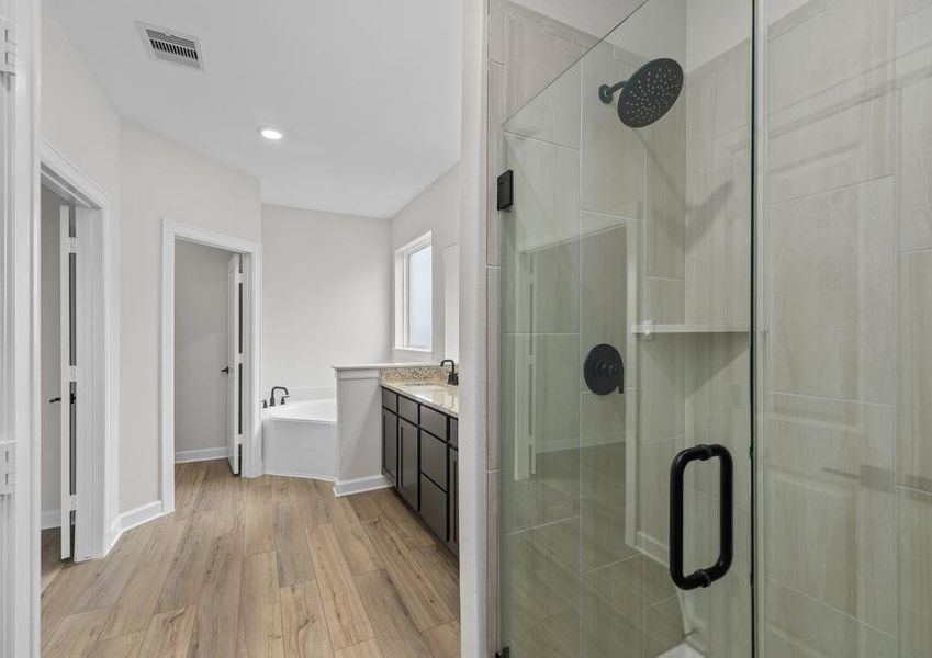 The master bathroom also has a step in shower.