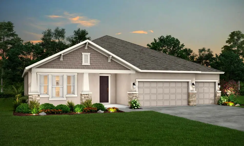 Front exterior of a new home in Pinecone Reserve, Brooksville, FL, highlighting curb appeal (Image 21).