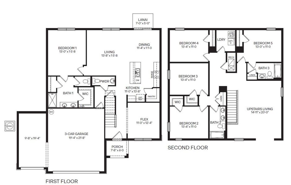 2D floor plan layout for the ELLE by D.R. Horton in Tides Edge, Ormond Beach, FL (Image 3).
