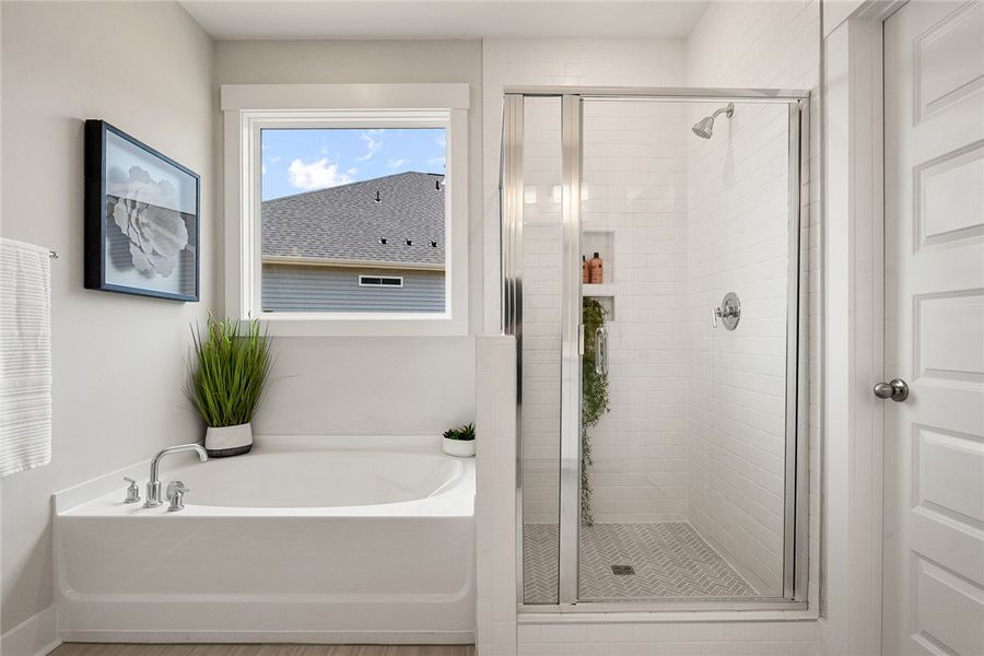 Luxurious bath with a large soaking tub and a spac Luxurious bath with a large soaking tub and a spac