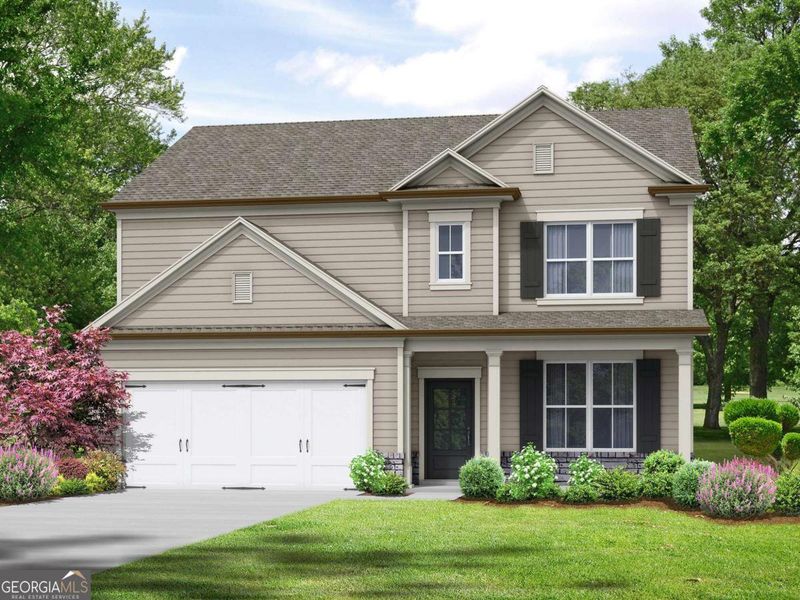 Front exterior of a new home in Ellington Farms, Statham, GA, highlighting curb appeal (Image 1). Front exterior of a new home in Ellington Farms, Statham, GA, highlighting curb appeal (Image 1).