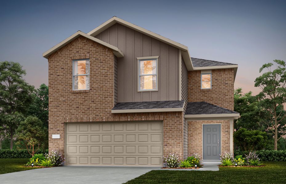 Representative exterior photo of a completed home built from the Comal by Centex in Ashford Crossing, Princeton, TX (Image 1). Representative exterior photo of a completed home built from the Comal by Centex in Ashford Crossing, Princeton, TX (Image 1).