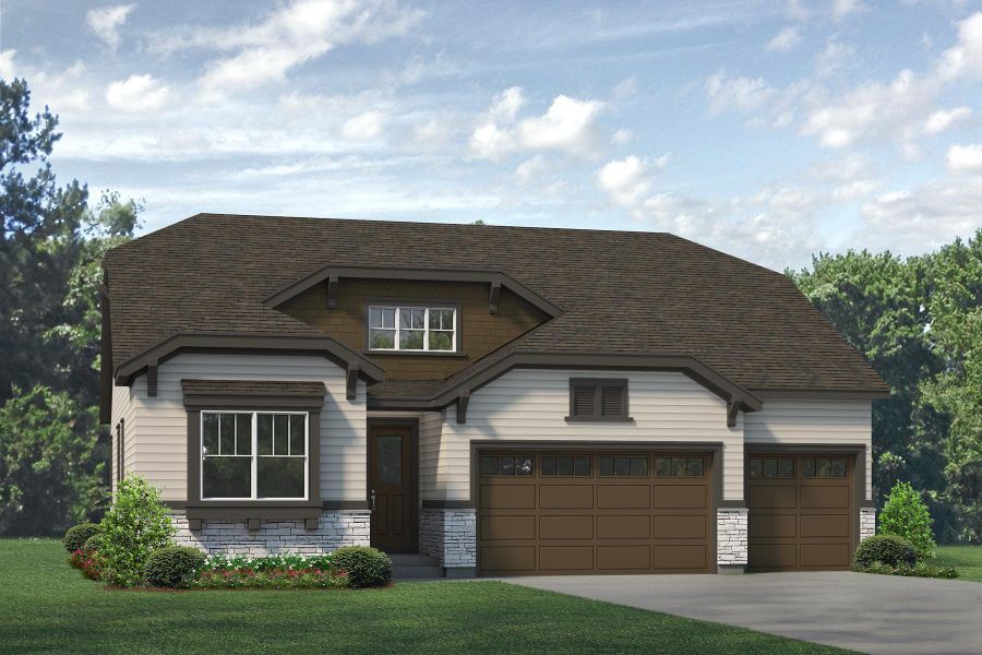 Representative exterior photo of a completed home built from the Minturn by Risewell Homes in Highlands Preserve, Mead, CO (Image 17).