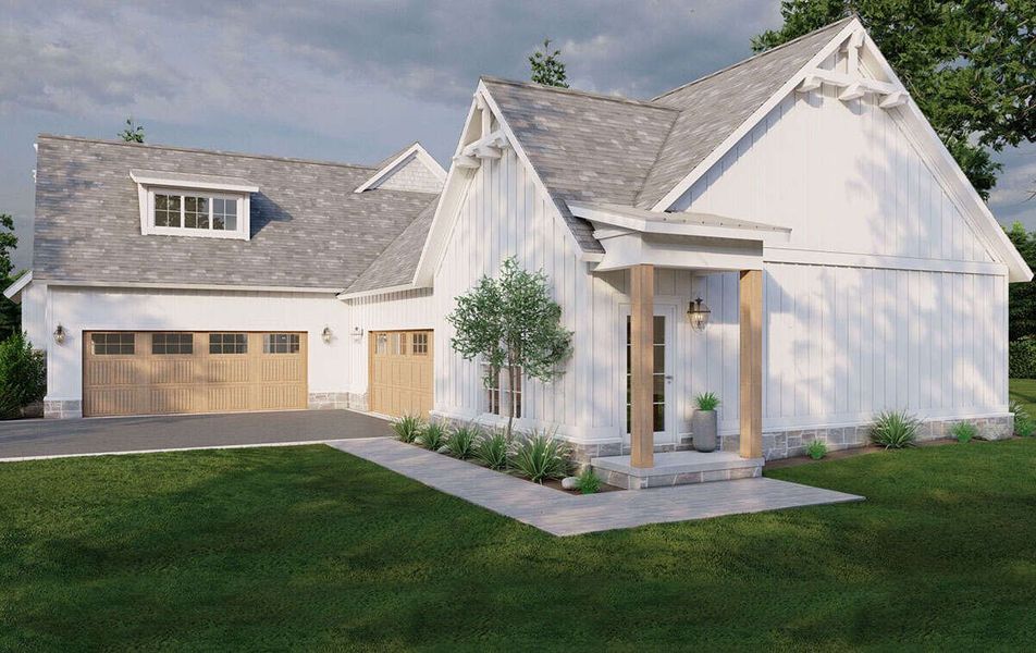 Representative exterior photo of a completed home built from the Slade by Zeal Home Builders in Oak Water Ranch, Granbury, TX (Image 17). Representative exterior photo of a completed home built from the Slade by Zeal Home Builders in Oak Water Ranch, Granbury, TX (Image 17).