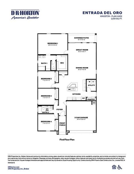 2D floor plan layout for the Kingston by D.R. Horton in Entrada Del Oro, Gold Canyon, AZ (Image 5).