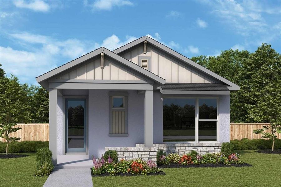 Front exterior of a new home in Laureate Park at Lake Nona - Garden Series, Orlando, FL, highlighting curb appeal (Image 1).
