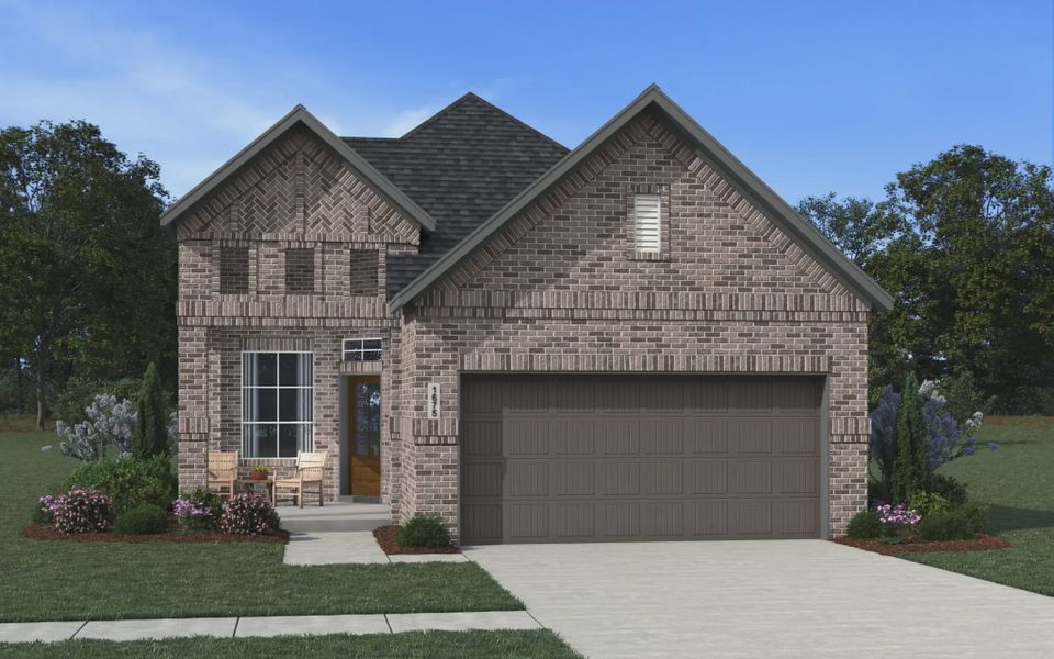Representative exterior photo of a completed home built from the Carlisle by Chesmar Homes in Stillwater Ranch, Buda, TX (Image 10).