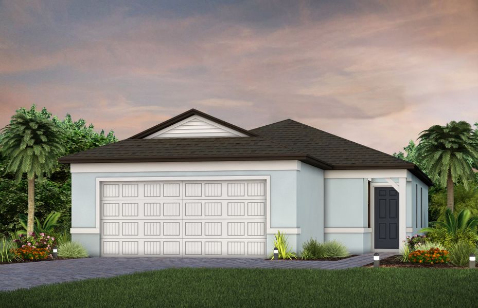 Front exterior of a new home in Caloosa Cove, Labelle, FL, highlighting curb appeal (Image 25).