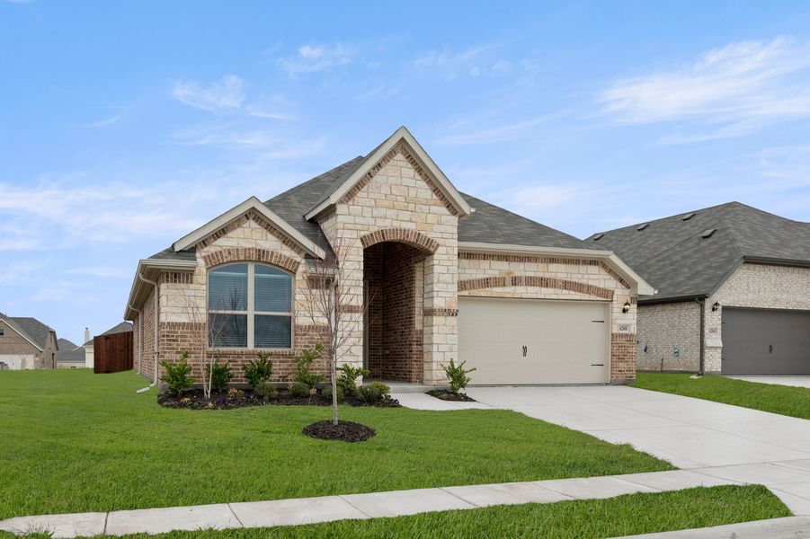 Front exterior of a new home in Mercer Meadows, Royse City, TX, highlighting curb appeal (Image 2). Front exterior of a new home in Mercer Meadows, Royse City, TX, highlighting curb appeal (Image 2).