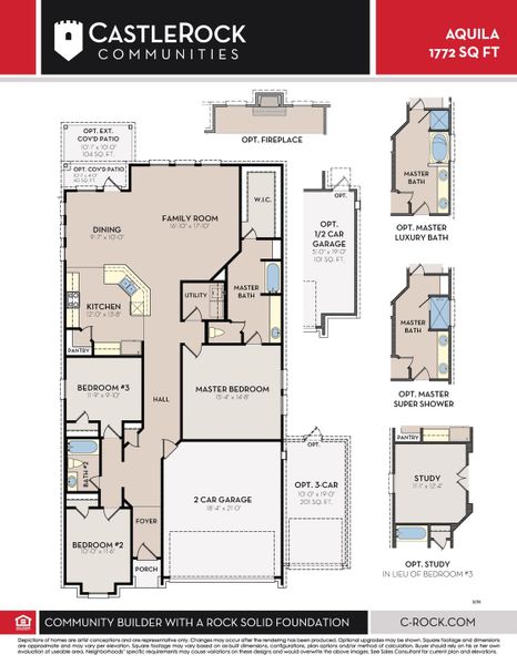 2D floor plan layout for the Aquila by CastleRock Communities in Brush Creek, Fairview, TN (Image 4).
