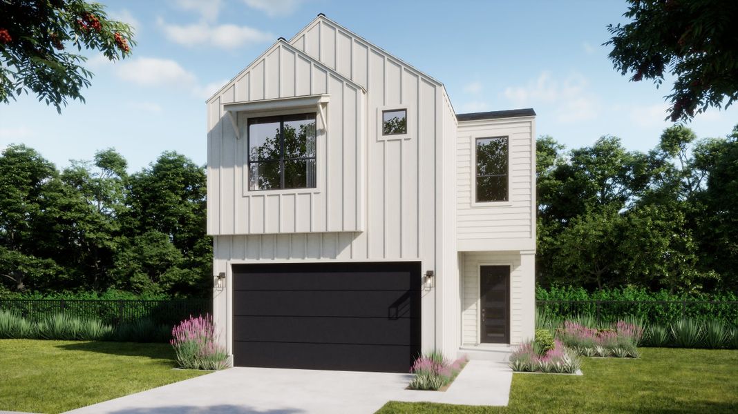 Front exterior of a new home in Novel, Austin, TX, highlighting curb appeal (Image 1). Front exterior of a new home in Novel, Austin, TX, highlighting curb appeal (Image 1).