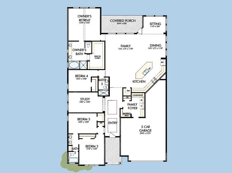 2D floor plan layout for the The Flower Mound by David Weekley Homes in Walden Creek – Summit Collection, Montgomery, TX (Image 3).