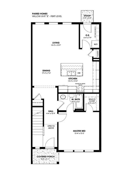 2D floor plan layout for the Willow by Hartford Homes in Prairie Song, Windsor, CO (Image 4).