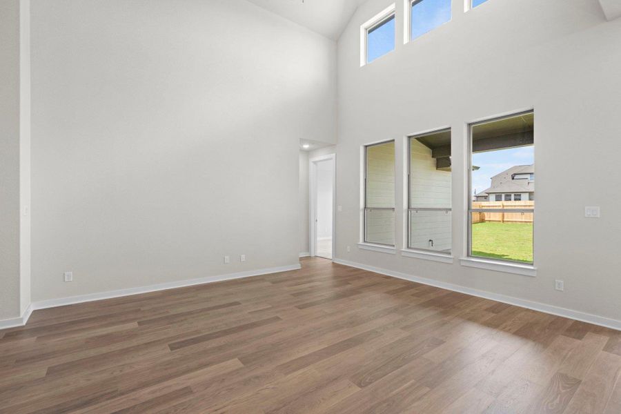 Family Room with soaring ceiling