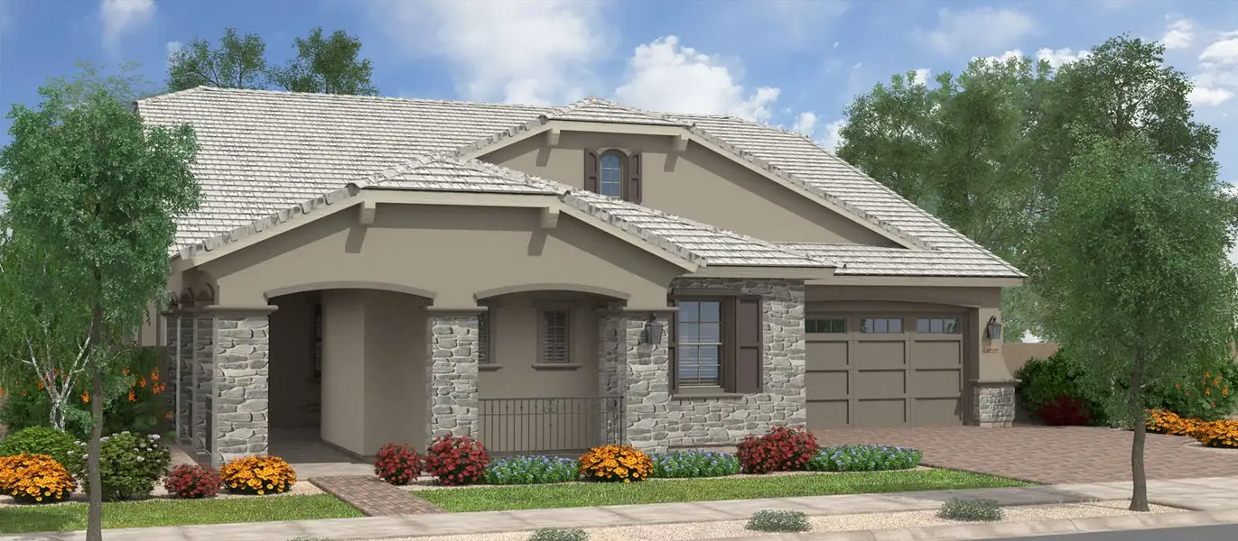 Representative exterior photo of a completed home built from the Monterey Pine with Loft by Fulton Homes in Fields at Barney Farms, Queen Creek, AZ (Image 4).