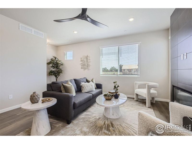 Furnished interior view inside a new home in Waterfield - Townhomes, Fort Collins (Image 6). Furnished interior view inside a new home in Waterfield - Townhomes, Fort Collins (Image 6).