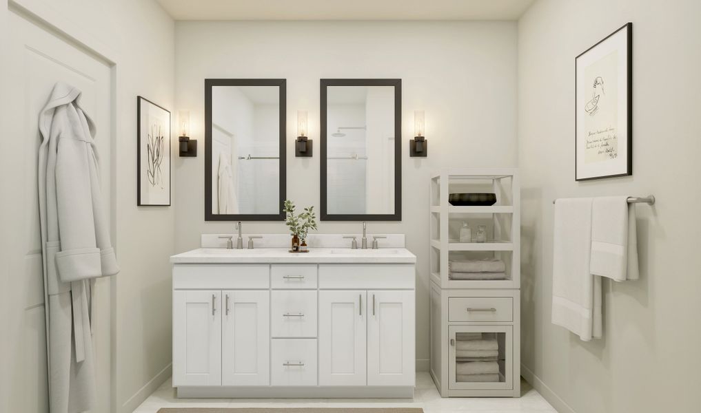 Primary bath with freestanding vanity