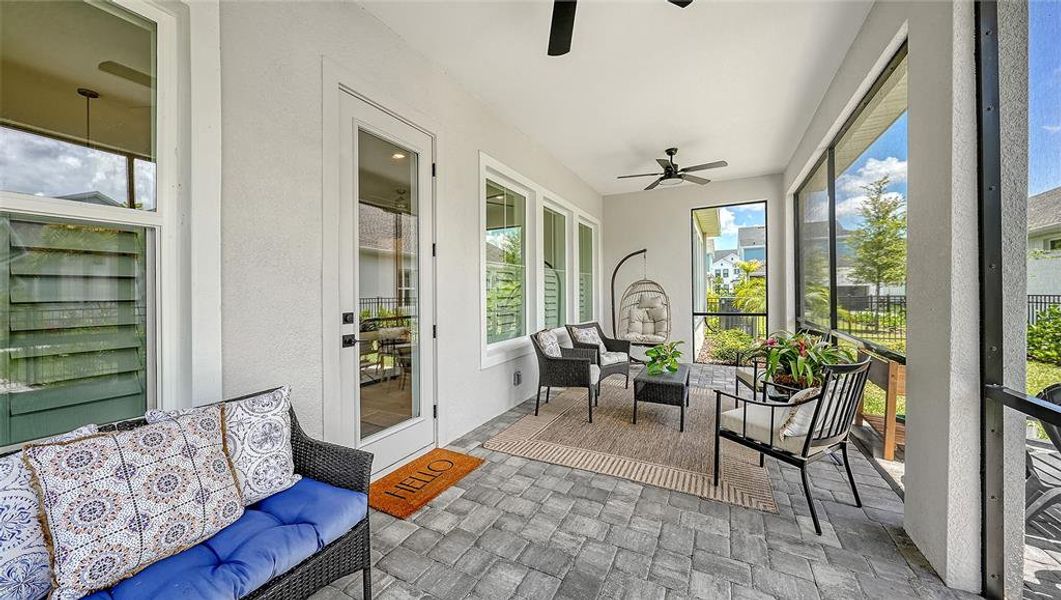 Exterior details and patio area of a home in Emerald Landing at Waterside at Lakewood Ranch – Lake Series, Sarasota (Image 30).