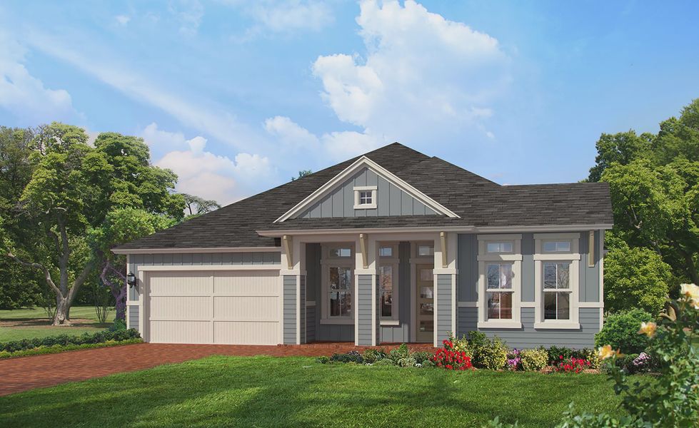 Representative exterior photo of a completed home built from the Costa Mesa by ICI Homes in Veranda Bay, Flagler Beach, FL (Image 5). Representative exterior photo of a completed home built from the Costa Mesa by ICI Homes in Veranda Bay, Flagler Beach, FL (Image 5).
