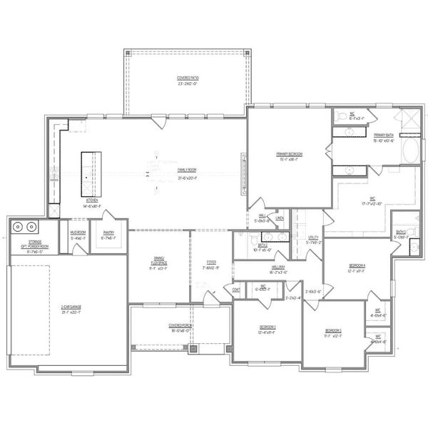 2D floor plan layout for the The Woodhaven by Lillian Custom Homes in Coppenger Place, Godley, TX (Image 5).