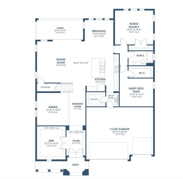 2D floor plan layout for the Granada II by Homes by WestBay in Hawkstone, Lithia, FL (Image 5).