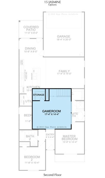 2D floor plan layout for the The Jasmine - 45' Lots by Landon Homes in Lake Park, Rowlett, TX (Image 36).