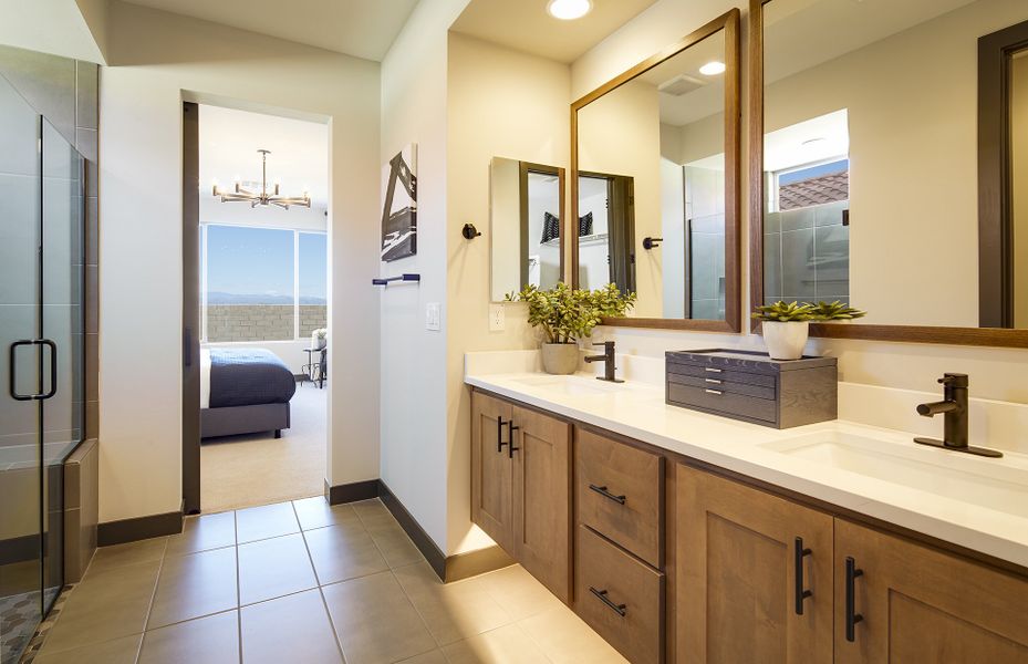 Owner's bath with cabinet underlighting