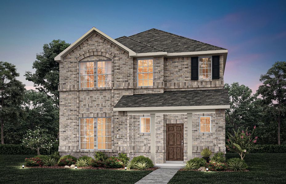 Front exterior of a new home in Pinnacle at Legacy Hills, Celina, TX, highlighting curb appeal (Image 1). Front exterior of a new home in Pinnacle at Legacy Hills, Celina, TX, highlighting curb appeal (Image 1).