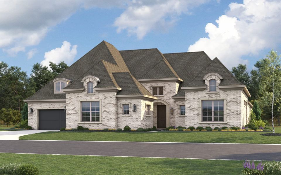 Representative exterior photo of a completed home built from the 7012 by Tradition Homes in Furst Ranch – 80′ Lots, Prosper, TX (Image 3).