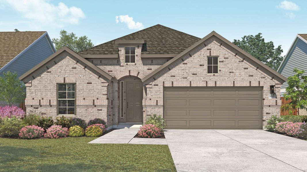 Representative exterior photo of a completed home built from the Oleander by DRB Homes in Heritage Mill, Hutto, TX (Image 1). Representative exterior photo of a completed home built from the Oleander by DRB Homes in Heritage Mill, Hutto, TX (Image 1).