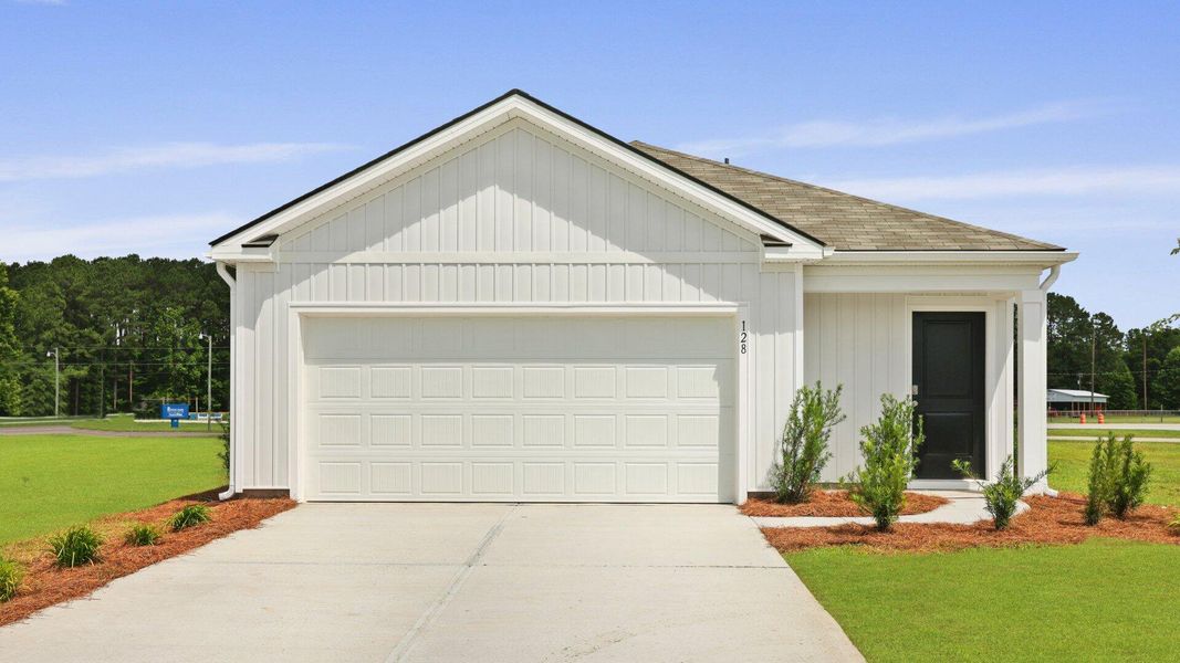 Front exterior of a new home in Evergreen, Holly Hill, SC, highlighting curb appeal (Image 21).