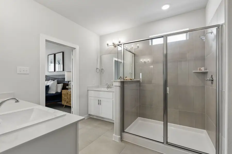 Primary Bathroom in a Madero Winters Model Home in Haslet TX by Trophy Signature Homes