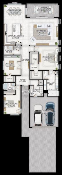2D floor plan layout for the Horizon by GL Homes in Valencia Sky (55+), Naples, FL (Image 4).