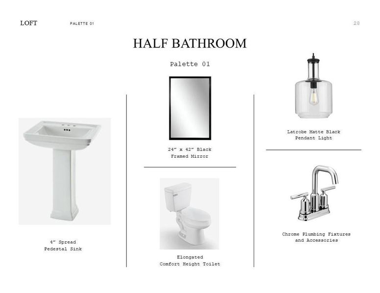 Loft Look Palette 1: Half Bath Selection Sheet (*Artist rendering used for illustration purposes only.)